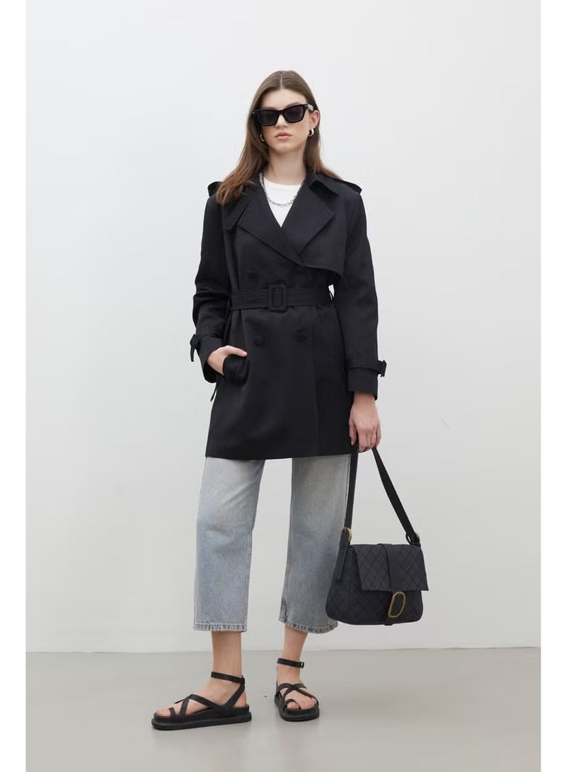 Manuka Chelsea Double Breasted Trench Coat Black - Image 5