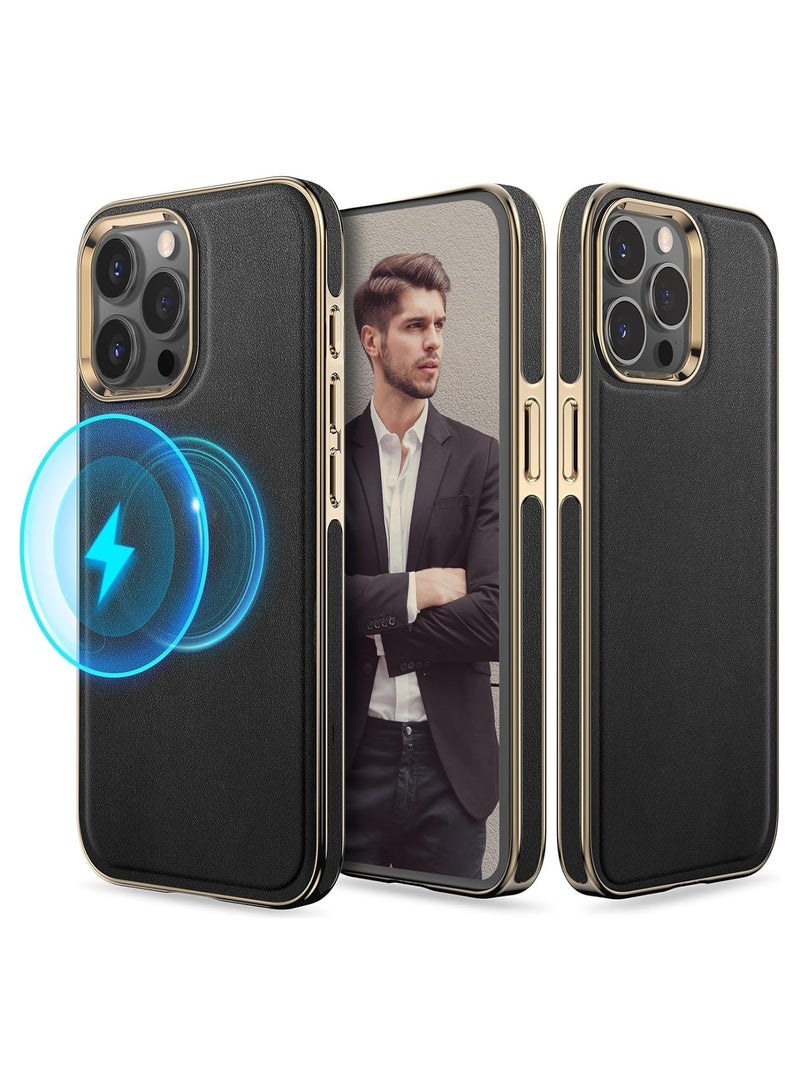 Leather Case for iPhone 15 Pro 6.9", Business Luxury Classic PU Leather Elegant Case, Soft Non-slip Phone Cover in green - Image 1