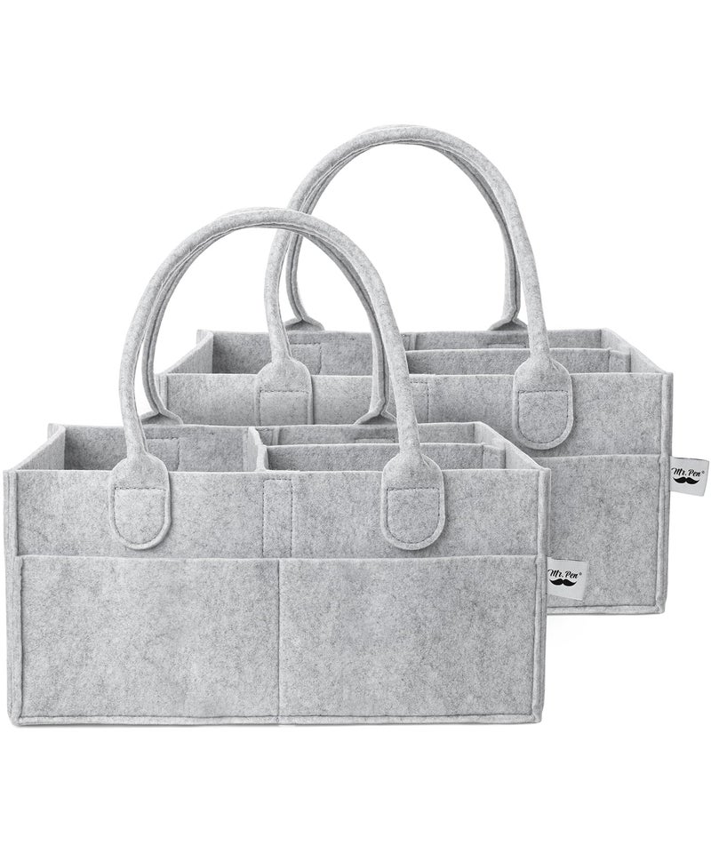 Mr. Pen Mr Pen Baby Diaper Caddy Organizer 2 Pack Gray Nursery Storage Bin and Car Organizer for Diapers and Baby Wipes - Image 2