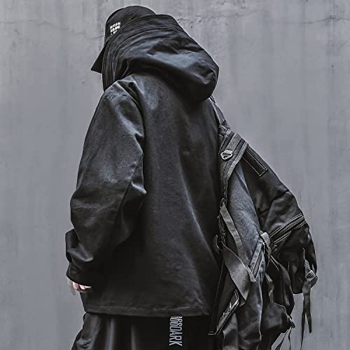 Niepce Inc Japanese Streetwear Zip Up Windbreaker Jacket for Men (Black, L) - Image 2