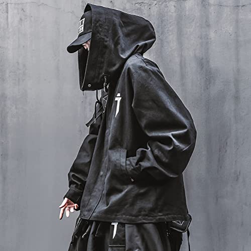 Niepce Inc Japanese Streetwear Zip Up Windbreaker Jacket for Men (Black, L) - Image 5