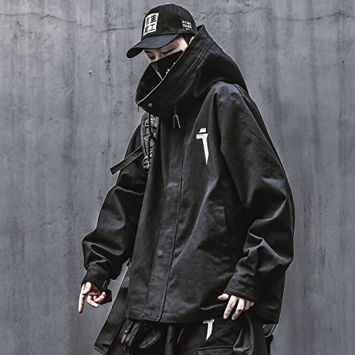 Niepce Inc Japanese Streetwear Zip Up Windbreaker Jacket for Men (Black, L) - Image 3