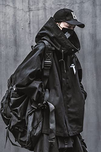 Niepce Inc Japanese Streetwear Zip Up Windbreaker Jacket for Men (Black, L) - Image 4