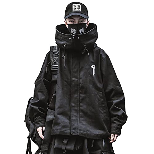 Niepce Inc Japanese Streetwear Zip Up Windbreaker Jacket for Men (Black, L) - Image 1