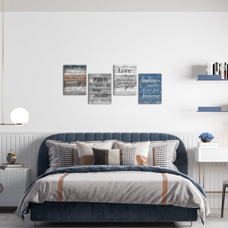 LevvArts Vintage Motivaional Wall Art Rustic Love Faith Believe Dream Wall Decor Inspirational Encouraging Pictures Canvas Prints Blue and Grey Decoration - Image 5