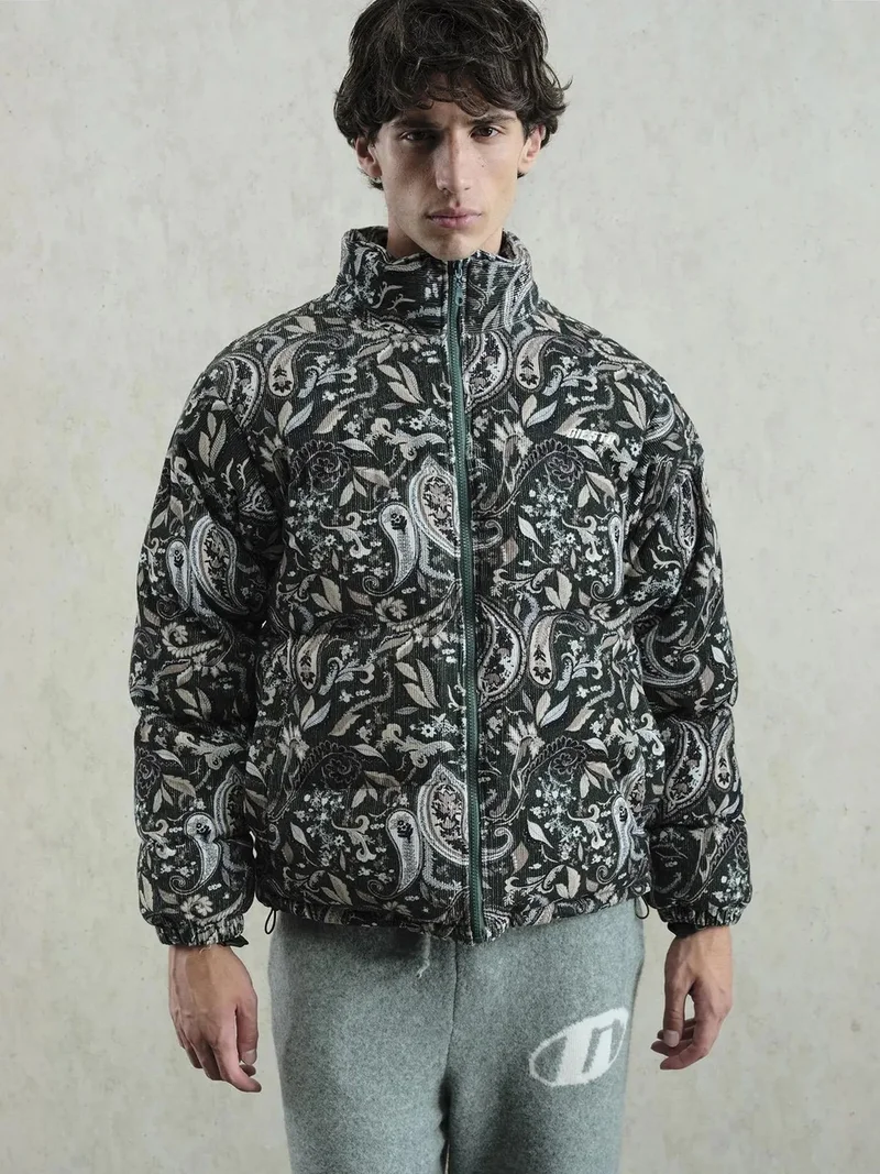 Giesto Khaki Green GIESTO Thick Patterned Bomber Jacket with Zipper Closure for Men | Best Price UAE