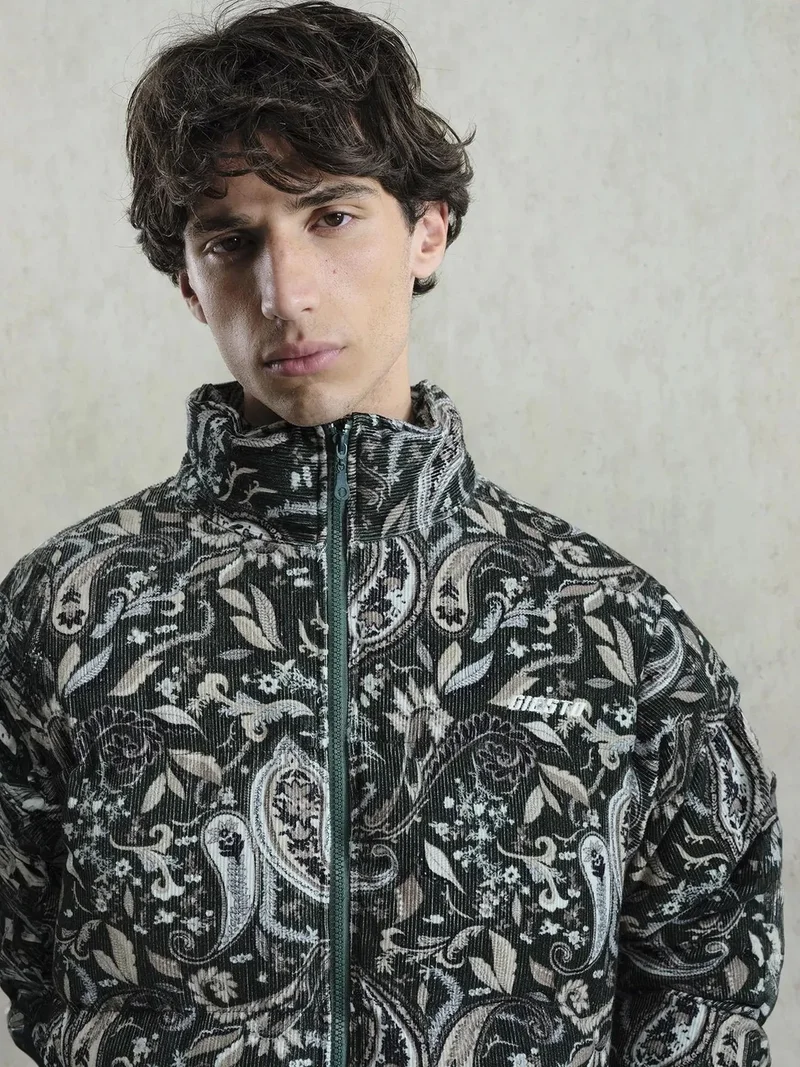 Giesto Khaki Green GIESTO Thick Patterned Bomber Jacket with Zipper Closure for Men | Best Price UAE