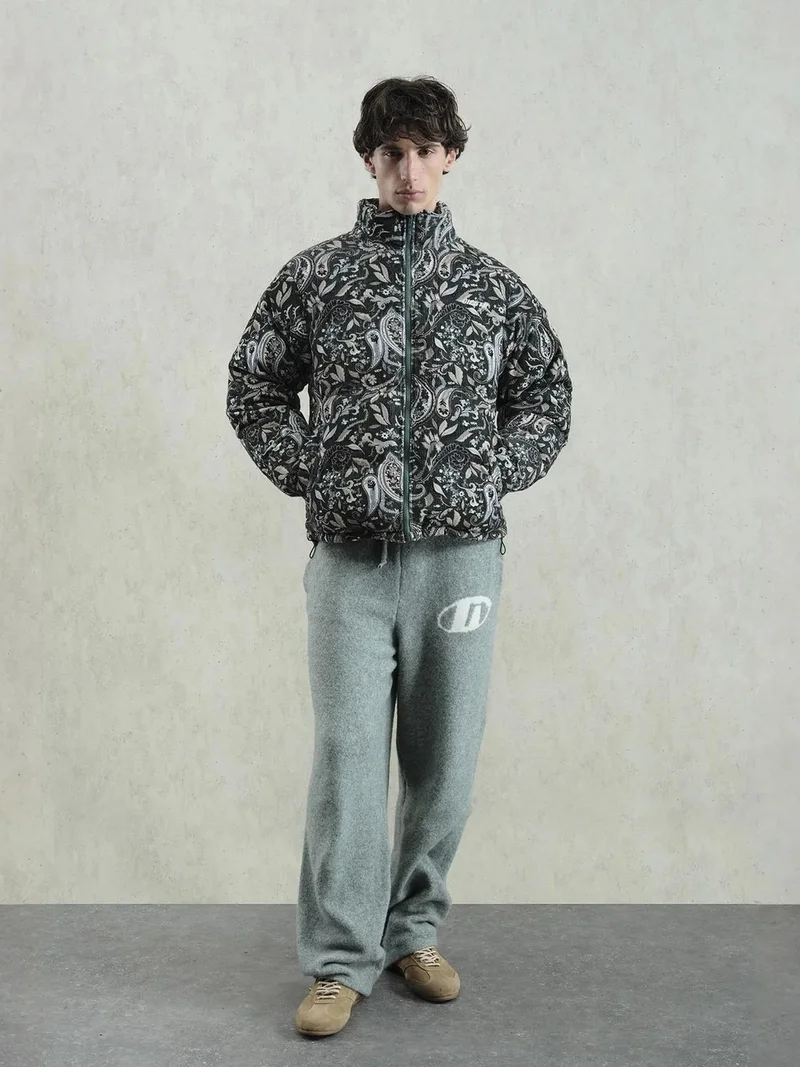 جيستو GIESTO Thick Patterned Bomber Jacket with Zipper Closure