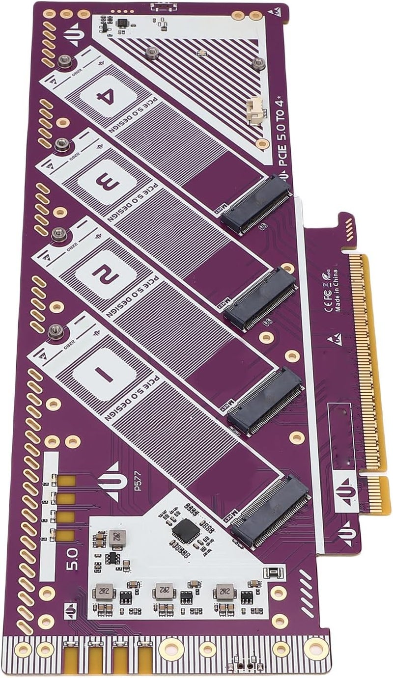 بطاقة توسيع Cosiki PCIE 5.0 X16 إلى NVMe M.2 SSD، محول SSD بسرعة تصل إلى 512 جيجابت في الثانية، بطاقة توسيع M.2 مع دعم PCIE 5.0 و4.0 و3.0، مثالية لأنظمة 8 والإصدارات الأحدث، وOS X والأنظمة الأخرى. - Image 2
