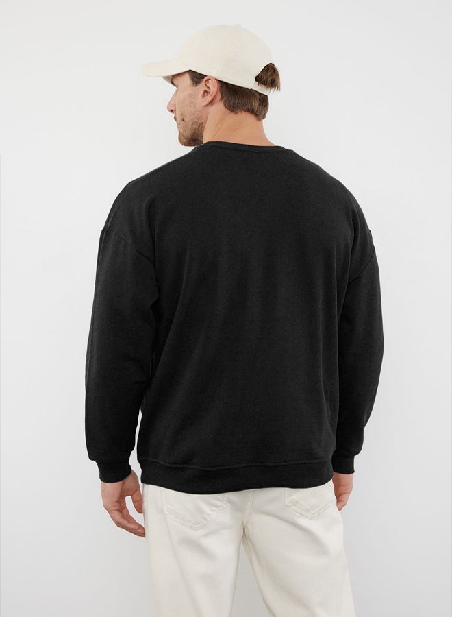 trendyol Black Oversize/Wide Cut Crew Neck Textured Embroidery Detailed Sweatshirt TMNAW25SW00155 - Image 4