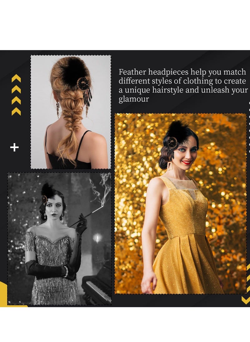 Feather Headband Flapper Headpiece 1920s Accessories for Women Vintage Headband with Crystal Accessories for Art Decor Pageant Themed Party - Image 2