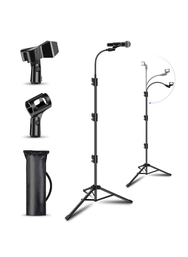 YQLIFE Boom Microphone Stand - Gooseneck Tripod Design Adjustable Height 3'- 6' with Mic Clips Microphone Stand for Singing - Image 3