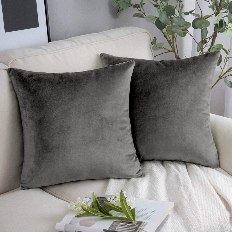 Yorkshire Bedding Cushion Covers 45 x 45 Pack of 2  Luxury Velvet Square Throw Pillow Cases  Decorative Soft Grey Cushion Cover for Sofa Couch Bedroom with Invisible Zipper 18x18 Inches
