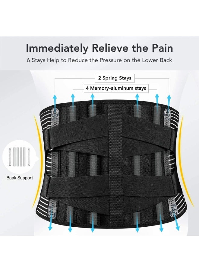 FDTY دعامات الظهر لتخفيف آلام أسفل الظهر مع 6 دعامات، حزام دعم الظهر القابل للتنفس للرجال/النساء للعمل، حزام دعم أسفل الظهر المضاد للانزلاق مع شبكة ذات 16 فتحة - Image 2