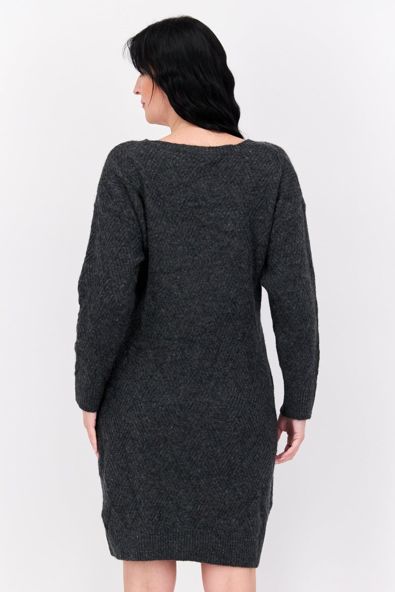 Black Tape Women Plus Size Textured Casual Mini Dress, Charcoal  - Image 3