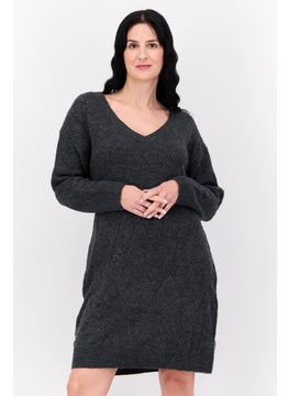 Black Tape Women Plus Size Textured Casual Mini Dress, Charcoal  - Image 1