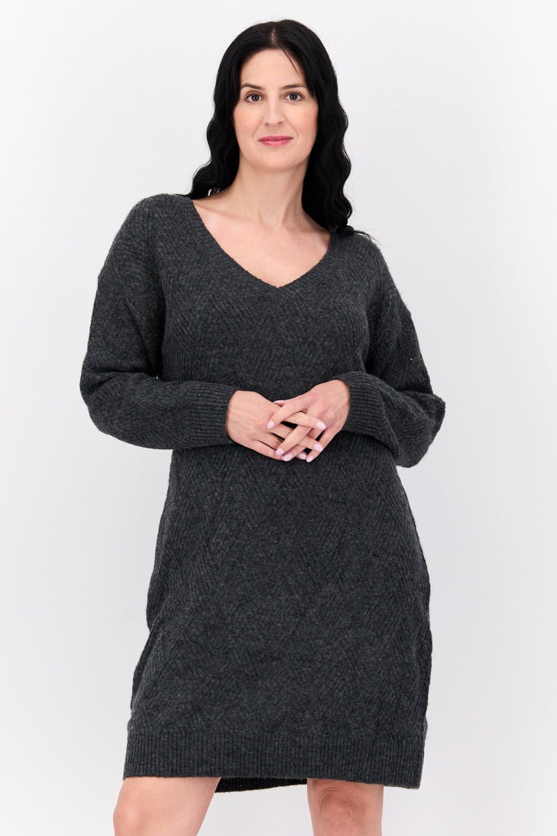 Black Tape Women Plus Size Textured Casual Mini Dress, Charcoal  - Image 1