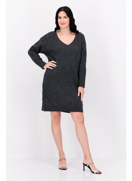 Black Tape Women Plus Size Textured Casual Mini Dress, Charcoal  - Image 4