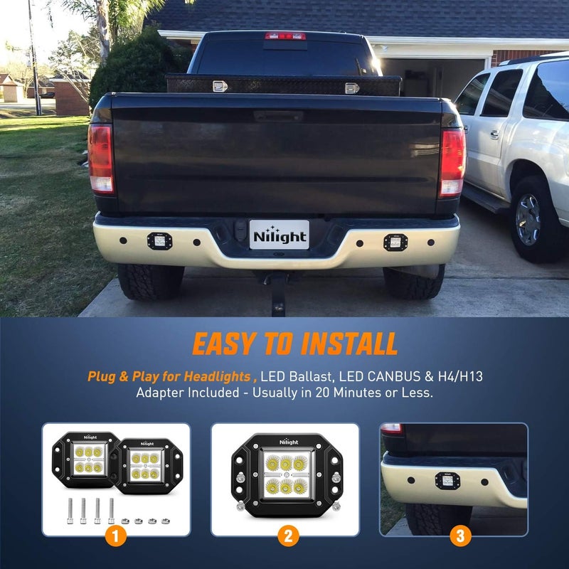 Nilight - NI23C-18W 2PCS 18W Flood LED Work Light Driving Lights Led Light Bar Off Road Led Lights Flush Mount for Jeep Truck Tacoma Bumper ATV UTV,2 Years Warranty - Image 5