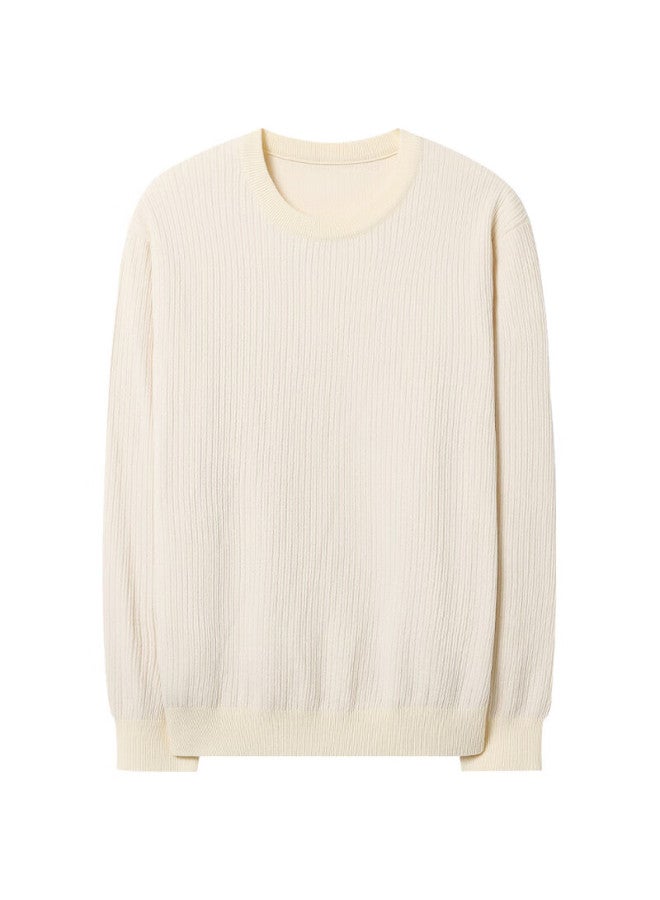 Markless Chenille Soft Sweater Men's Autumn Winter Warm Knit Casual Crew Neck Base Shirt 3741 White XL - Image 3