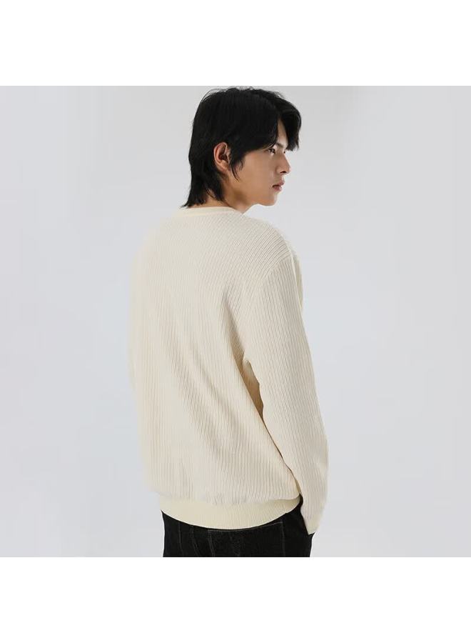 Markless Chenille Soft Sweater Men's Autumn Winter Warm Knit Casual Crew Neck Base Shirt 3741 White XL - Image 2