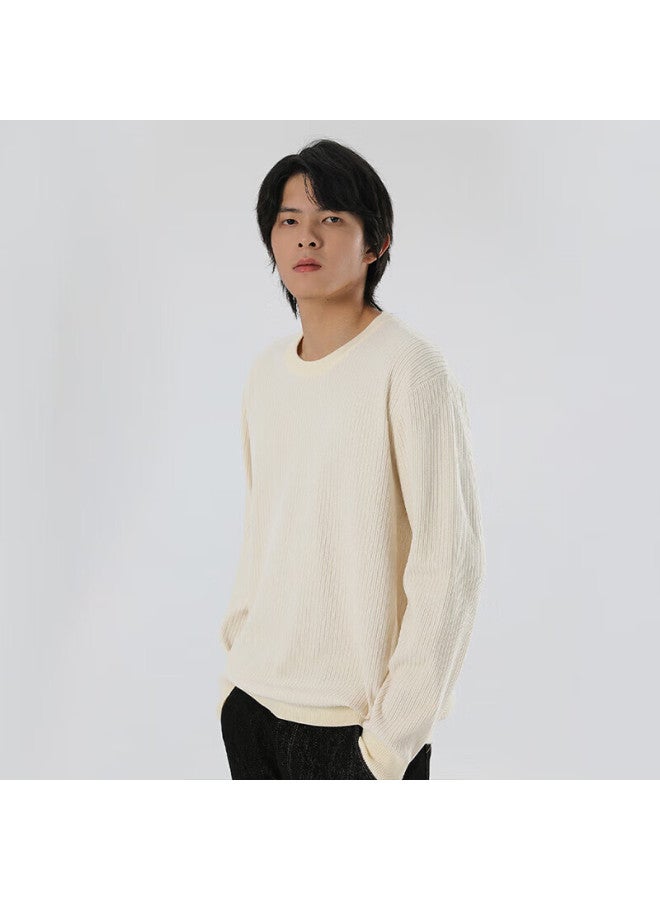 Markless Chenille Soft Sweater Men's Autumn Winter Warm Knit Casual Crew Neck Base Shirt 3741 White XL - Image 1