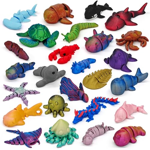 CHolic 26Pcs 3D Printed Ocean Animals Set Mini Animals 3D Printed Toys Ocean Animal Figurines Toys Fidget Articulated Flexible Toy for Party Favors Birthday Gifts Office Desktop Christmas Decoration - Image 1