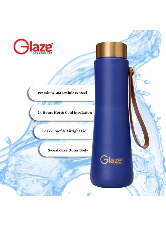 Glaze Water Bottle 304 Stainless Steel Vacuum Insulated Hot & Cold Leak-Proof 400ml Blue - Image 4