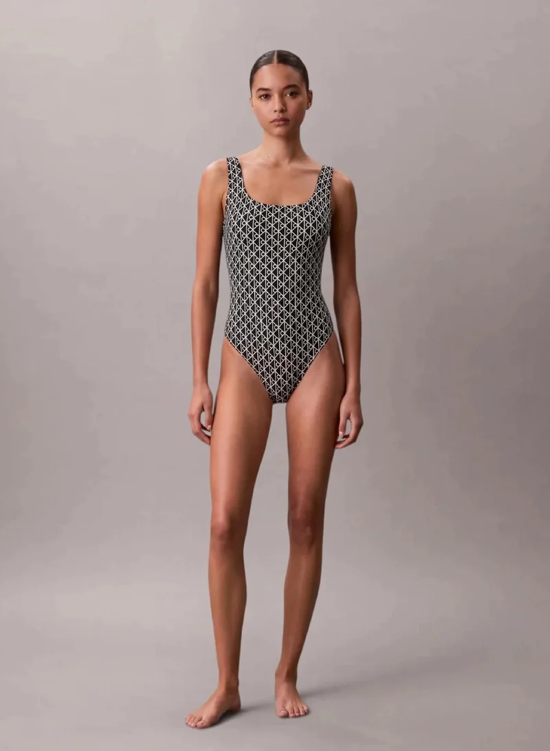 Calvin Klein 20242 ICON COTTON EMBLEM W BLACK Scoop Back Swimsuit - CK Icon for Women | Best Price UAE