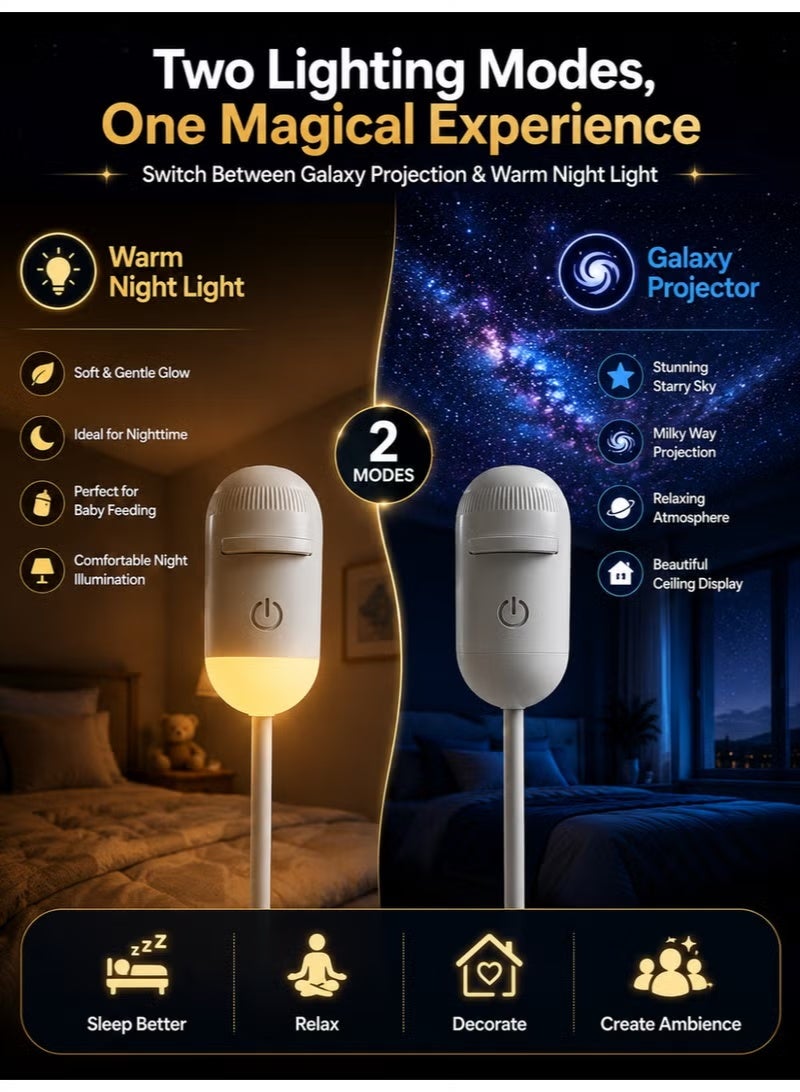 ELTRAZONE 2-in-1 Galaxy Star Projector & Warm Night Light with 6 Projection Films, USB Powered - Image 4