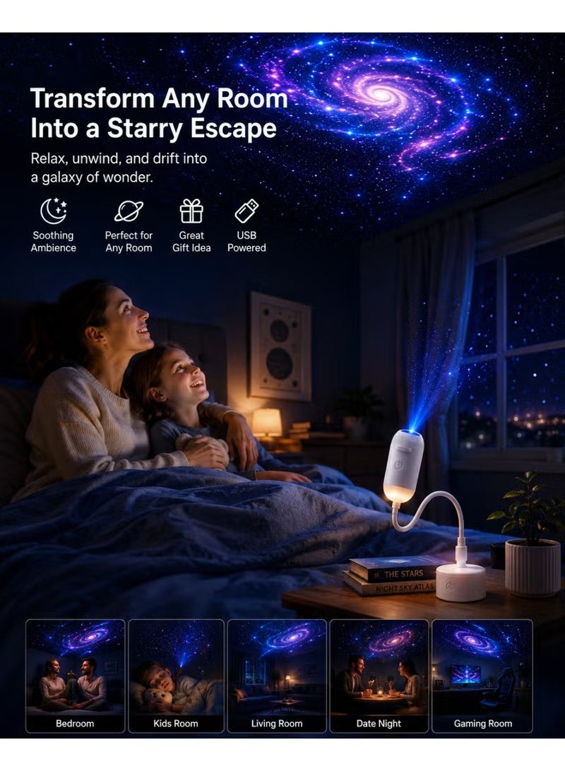 ELTRAZONE 2-in-1 Galaxy Star Projector & Warm Night Light with 6 Projection Films, USB Powered - Image 3