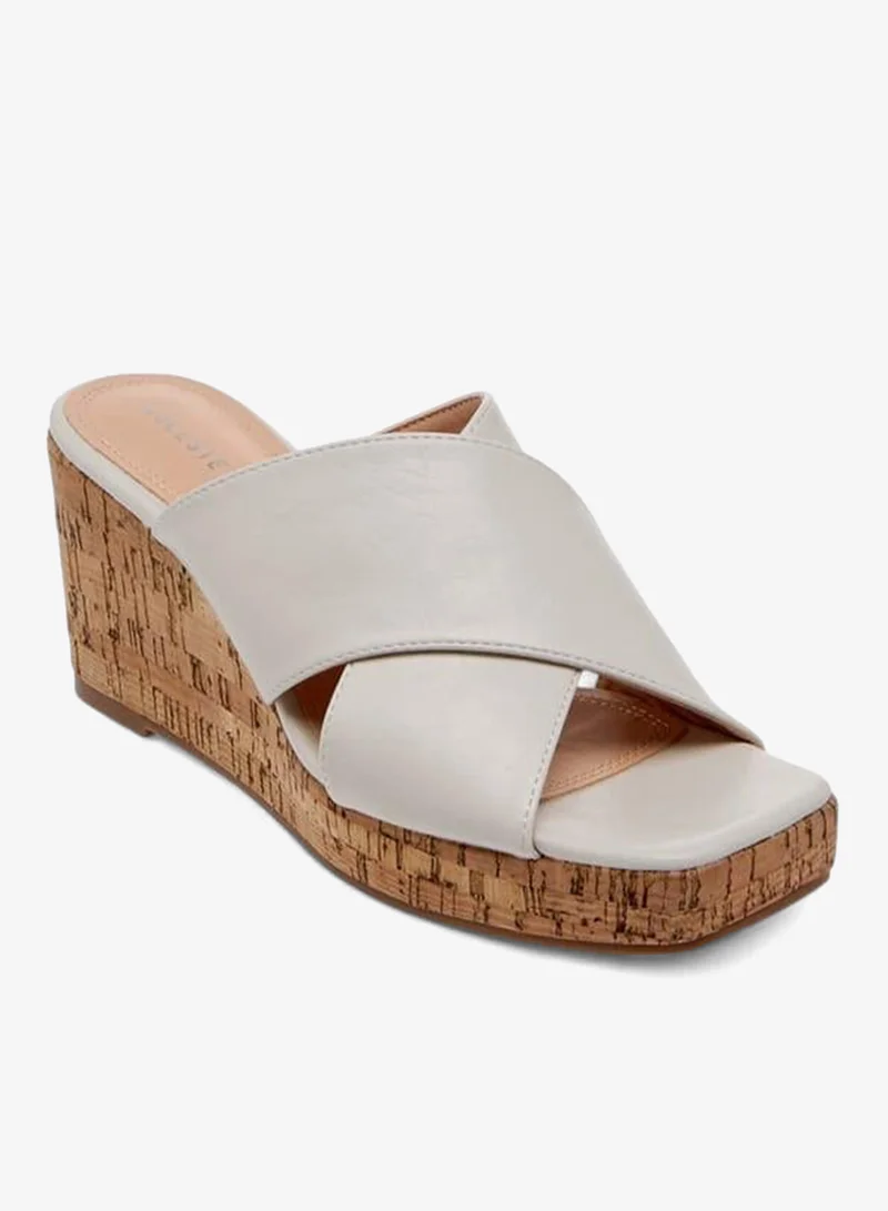 سيليست صنادل نسائية سهلة الارتداء بكعب ويدج بلون سادة