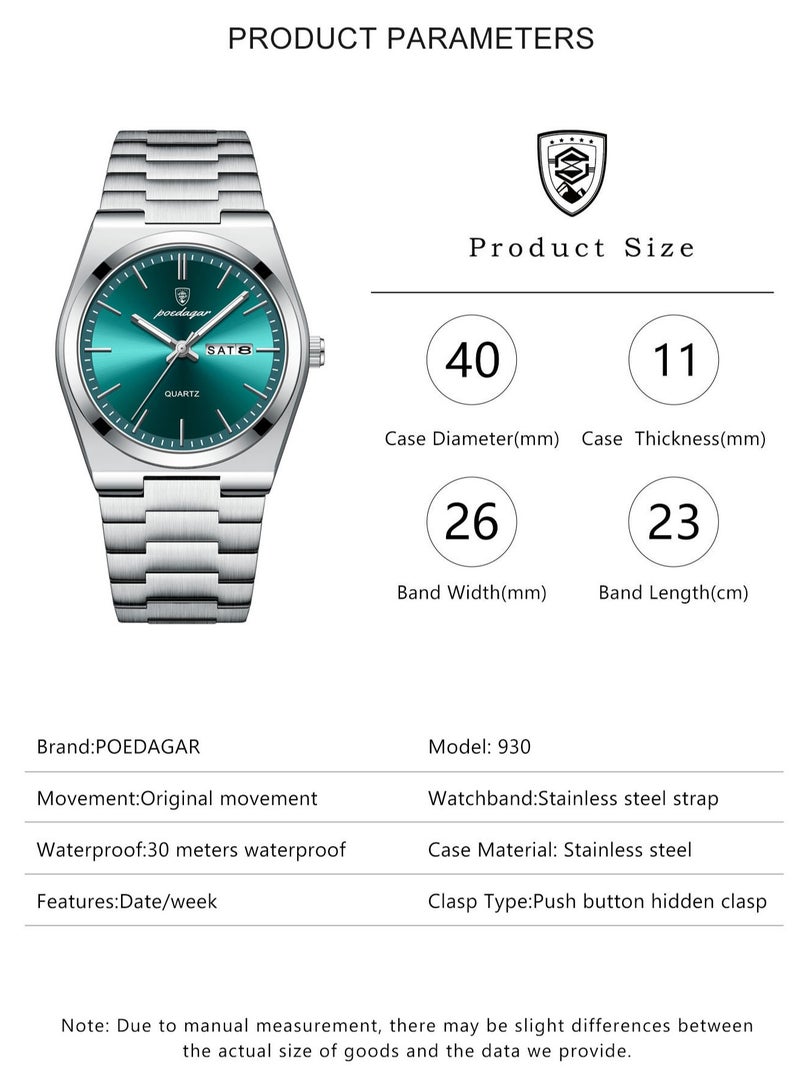 پوداجار ساعة للرجال ساعة من الفولاذ المقاوم للصدأ كوارتز مضيئة مقاومة للماء - Image 3
