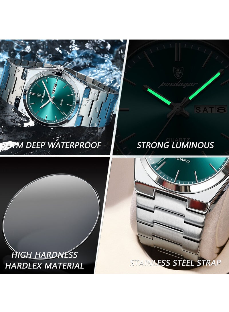 پوداجار ساعة للرجال ساعة من الفولاذ المقاوم للصدأ كوارتز مضيئة مقاومة للماء - Image 4