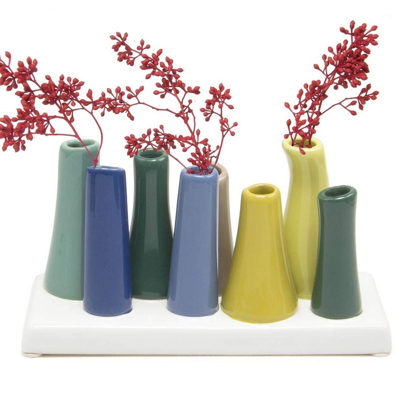 Chive - Pooley 2, Ceramic Flower Vase, 8-Tube Shape (Green) - Image 1