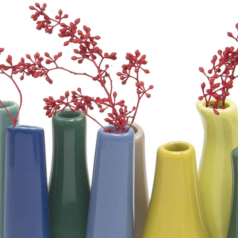 Chive - Pooley 2, Ceramic Flower Vase, 8-Tube Shape (Green) - Image 2