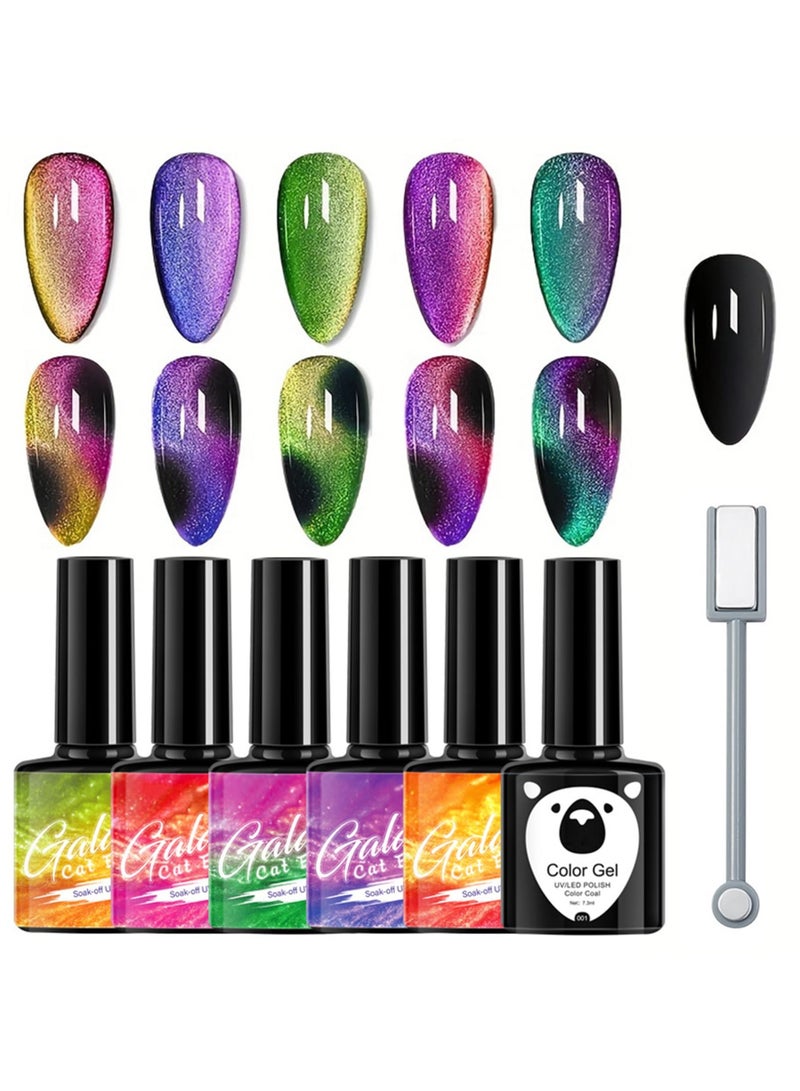 SYOSI Cat Eye Gel Nail Polish Set, 5 Colors - Galaxy Magnetic UV Nail Polish, With Magne Magnetic Stick, Base Black Gel Nail Varnish and Universal Rainbow Nail Gel Nail Polish DIY Manicure Nail Salon - Image 1