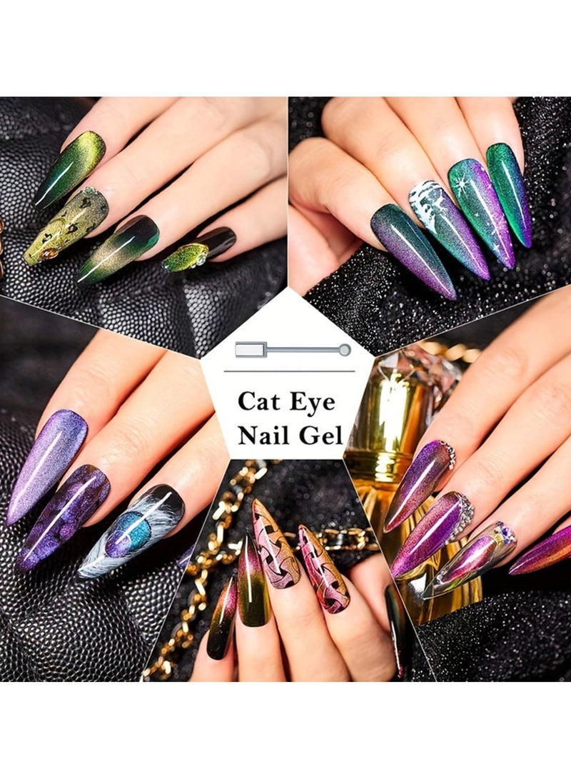 SYOSI Cat Eye Gel Nail Polish Set, 5 Colors - Galaxy Magnetic UV Nail Polish, With Magne Magnetic Stick, Base Black Gel Nail Varnish and Universal Rainbow Nail Gel Nail Polish DIY Manicure Nail Salon - Image 2