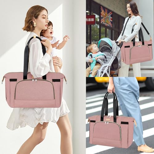 ITIEZY Diaper Bag Tote for Baby 7Pcs Large Mommy Bag with Portable Changing Pad Pacifier Case and Organizer Pouches Multifunctional Hospital Bags for Labor and Delivery Travel Baby Bag for Boy Girl - Image 3