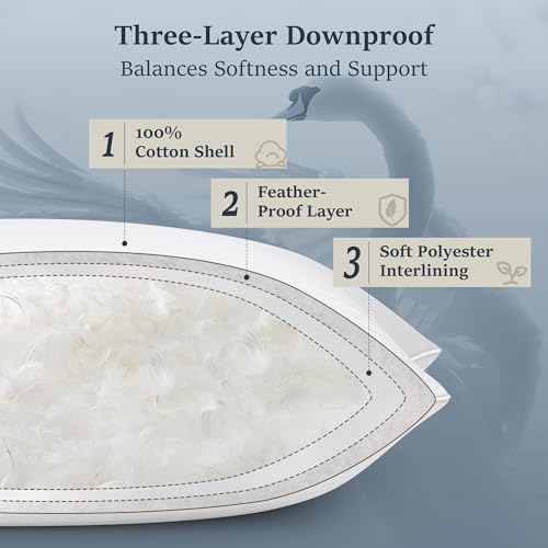 COZSINOOR Goose Feather Pillows Queen Size Set of 2 - Hotel Down Bed Pillow for Sleeping, Soft 600 TC Cotton Cover, Fluffy Support Surround Fill Down Alternative for Back, Stomach, Side Sleepers - Image 5