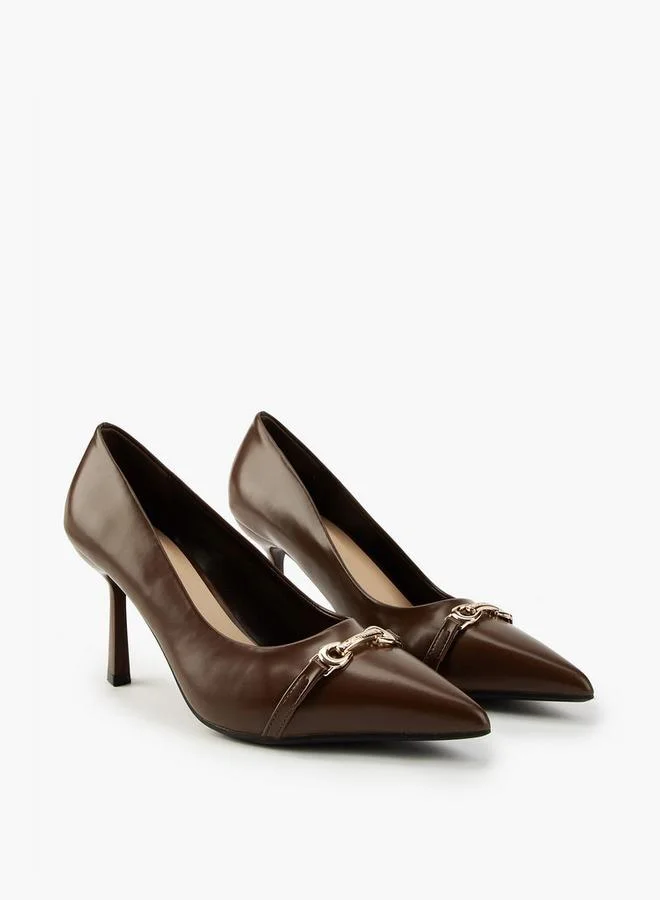 Metallic Accent Pointed Toe Pumps with Stiletto Heel