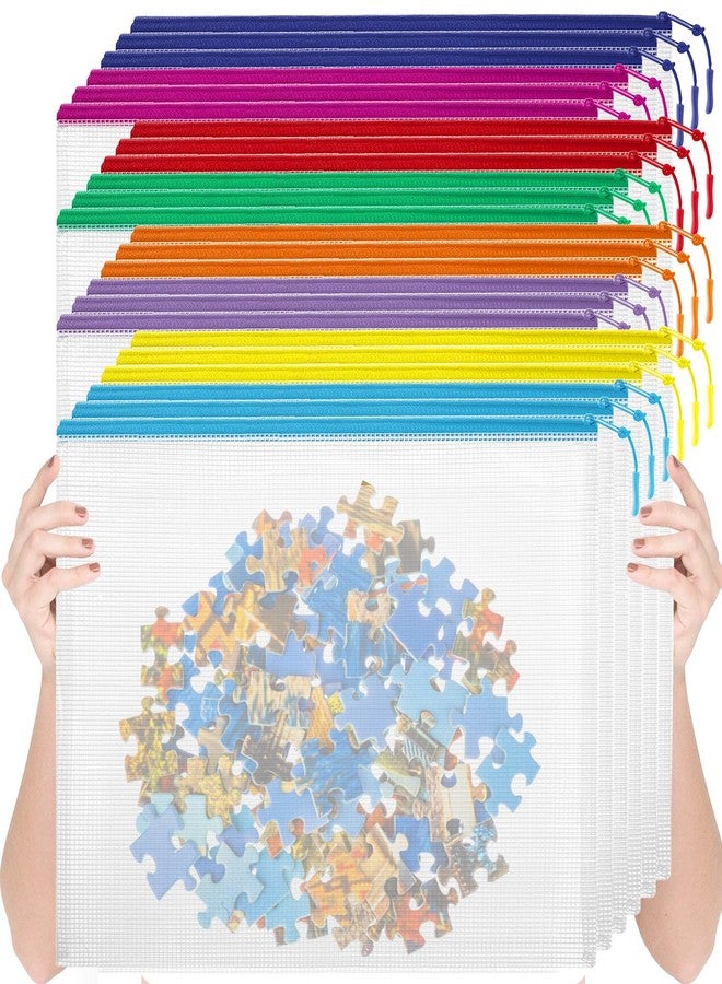 YOPCDJ 24pcs Mesh Zipper Pouch Bags, Large A3 17x12 Inches Reusable Zipper Bags Puzzle Storage 8 Colors Multipurpose for Board Games Travel Office Supplies and Home Organization - Image 1