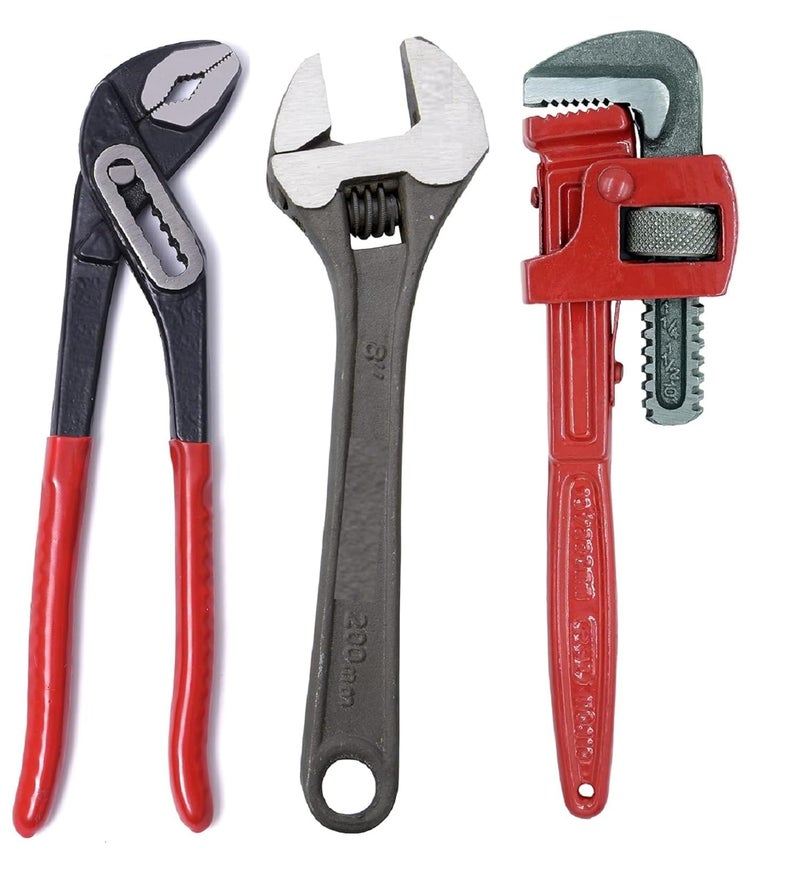 SNE Heavy Duty Adjustable plier plumbing work and machinery Repair and Maintenance Wrench Set 3 Pcs Tool 10 inch joint plier 8 inch adjustable wrench 10 inch pipe wrench - Image 3