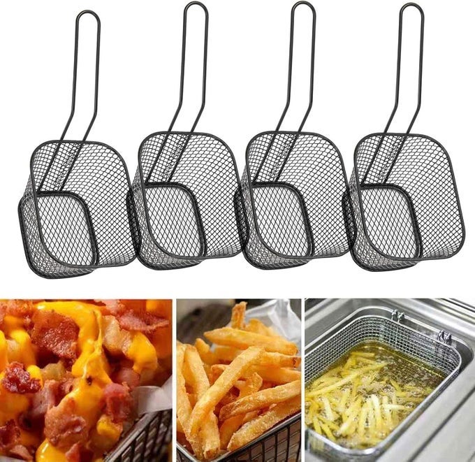 MINI SQUARE FRY BASKETS 14 10 7CM TABLE SERVING FRYING FRIES CHIPS BASKETS FRENCH FRIES DESK FOOD PRESENTATION MESH BASKET KITCHEN COOKING TOOL BLACK 8 PACK
