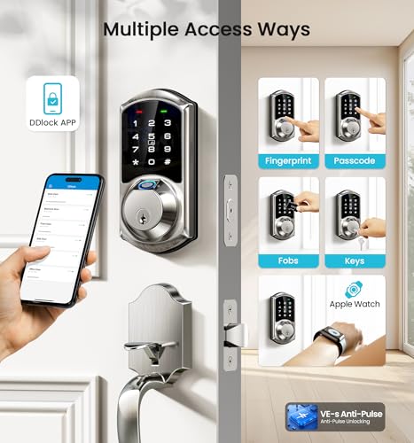 Veise VE07 Fingerprint Smart Door Lock, 7-in-1 Keyless Entry Deadbolt with App Control, Electronic Digital Touchscreen Keypad, Biometric Smart Locks for Front Door, Auto Lock, Satin Nickel - Image 2