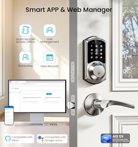 Veise VE07 Fingerprint Smart Door Lock, 7-in-1 Keyless Entry Deadbolt with App Control, Electronic Digital Touchscreen Keypad, Biometric Smart Locks for Front Door, Auto Lock, Satin Nickel - Image 3