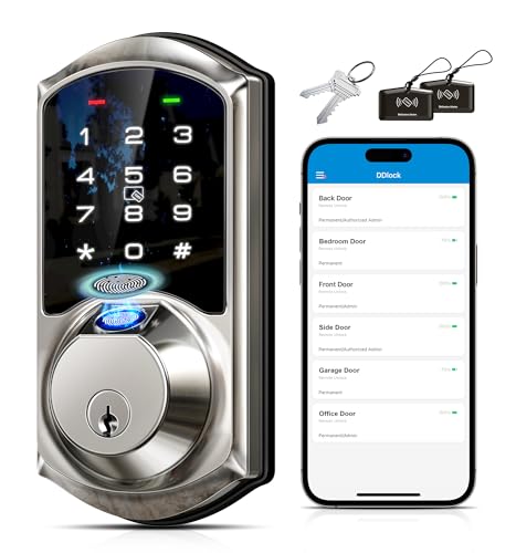 Veise VE07 Fingerprint Smart Door Lock, 7-in-1 Keyless Entry Deadbolt with App Control, Electronic Digital Touchscreen Keypad, Biometric Smart Locks for Front Door, Auto Lock, Satin Nickel - Image 1