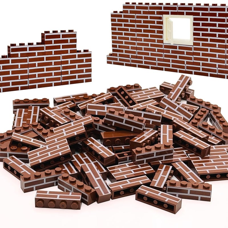 Miutrue 100Pcs Classic Wall Building Bricks,1x4 Masonry Profile Bricks Blocks Parts and Pieces Compatible with Major Brands Construction Toys for Kids 6yrs+ (100Pcs Brown) - Image 1