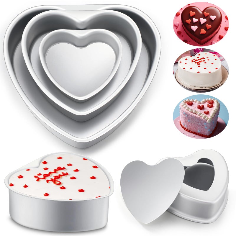 FoldTier 6 Pcs Heart Cake Pan Aluminum Cake Pan with Removable Bottom 4 Inch6 Inch8 Inch Nonstick Baking DIY Baking Mold Tool for Mothers Day Wedding Birthday Holiday Party