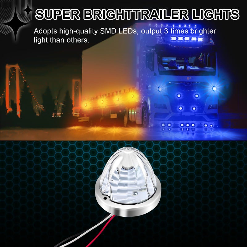 Wodvyss 2Pcs Dual Color Amber/Blue Watermelon Lights Amber Turn Signal Marker to Blue Auxiliary Interior Dome Lights Lamps for Semi Truck, w/Reflector Flush Mount Clear Lens Stainless Bezel - Image 3